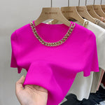 Summer French Style Chic Chain Neck Tees