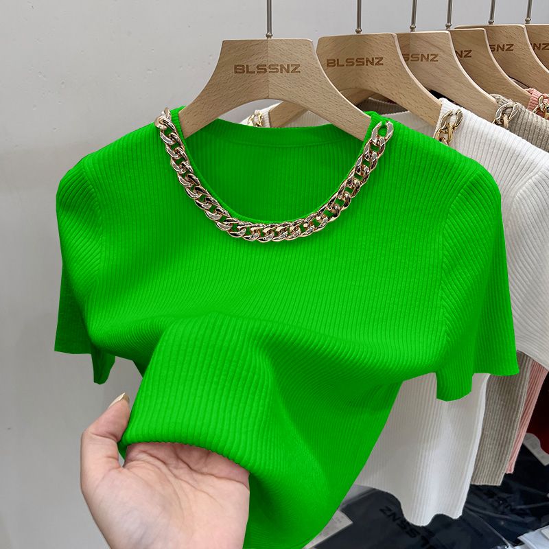 Summer French Style Chic Chain Neck Tees