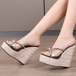 Women&#39;s Sexy Slippers Fashion High Heels 15CM Slippers Slope Heels Rhinestones wedges plus size