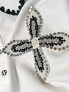 Cotton Shorts Two Piece Set For Women conjuntos de pantalón 2023 Summer Handwork Nail bead Rhinestone Lapel Tops Pants Suit