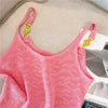 Pink Sexy Slim Knit Vests Crop Tops Women 2023 Summer Sleeveless Gold Buckles Stylish Fashion Chic Knitwear Sweaters Vests