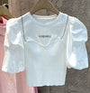 Tops Round Neck Puff Sleeve Chain Decoration T-shirts