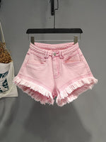 White High Waist Denim Shorts Women'S Tassel Raw Edge Loose Wide-Leg Hot Pants 2022 Summer Fashion Korean Women'S Clothing