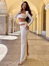 VC Summer Beach Dress Sets Women Slim Corset Cropped Top And Long Skirts Two Piece Set White Classy Outfits