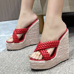 Women&#39;s Large 34-43 Wedge Heel Slippers Design Fashion Daily 15CM Textile Slippers