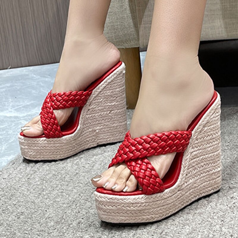 Women&#39;s Large 34-43 Wedge Heel Slippers Design Fashion Daily 15CM Textile Slippers