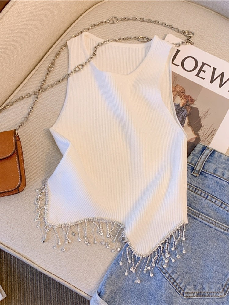 Sexy Sleeveless Diamond Tops