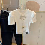 Summer Simple O-Neck Elegant Solid Bubble Sleeve Short T-Shirts