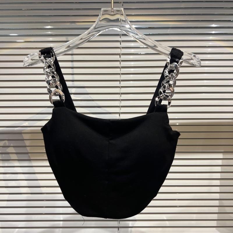 PREPOMP 2022 Summer New Arrival Sleeveless Metal Chain Strap Chest Padded Slim Tank Top Vest Women Crop Tops GE491