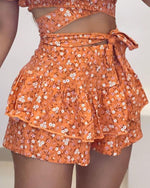 Floral Print Criss Cross Crop Top & Skorts Set