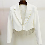 Long Sleeve Diamond Tassel Short Jacket Mini Skirt