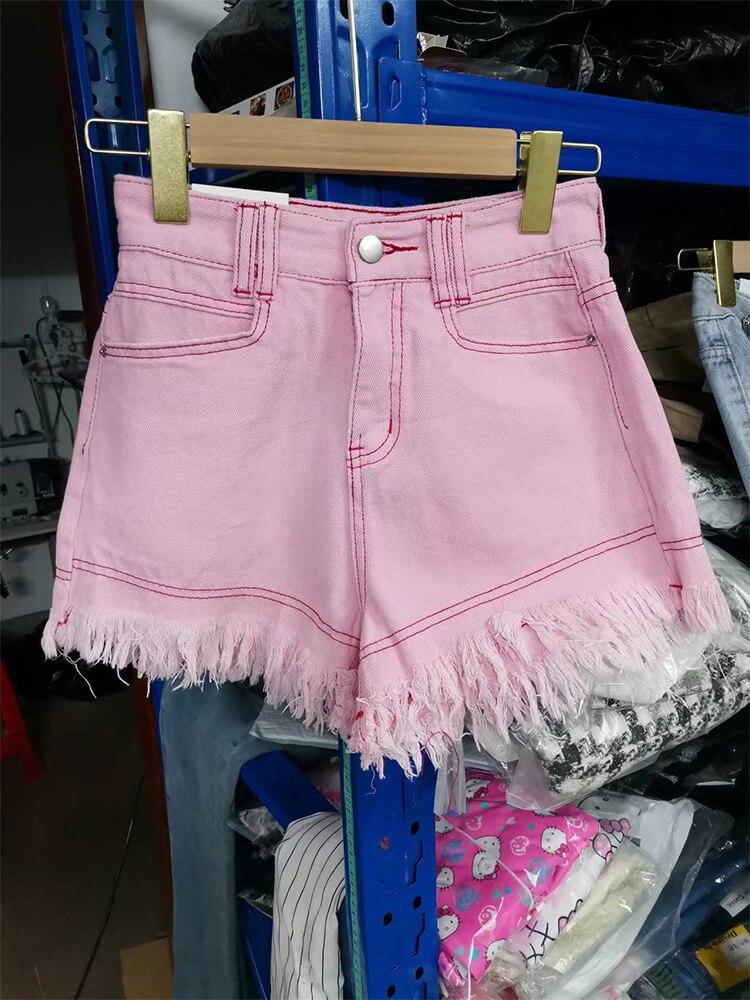 White High Waist Denim Shorts Women'S Tassel Raw Edge Loose Wide-Leg Hot Pants 2022 Summer Fashion Korean Women'S Clothing