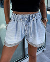 New Fashion 2023 Summer Casual Bottom Rhinestone Pocket Design Denim High Waist Shorts Female Clothing Outfits