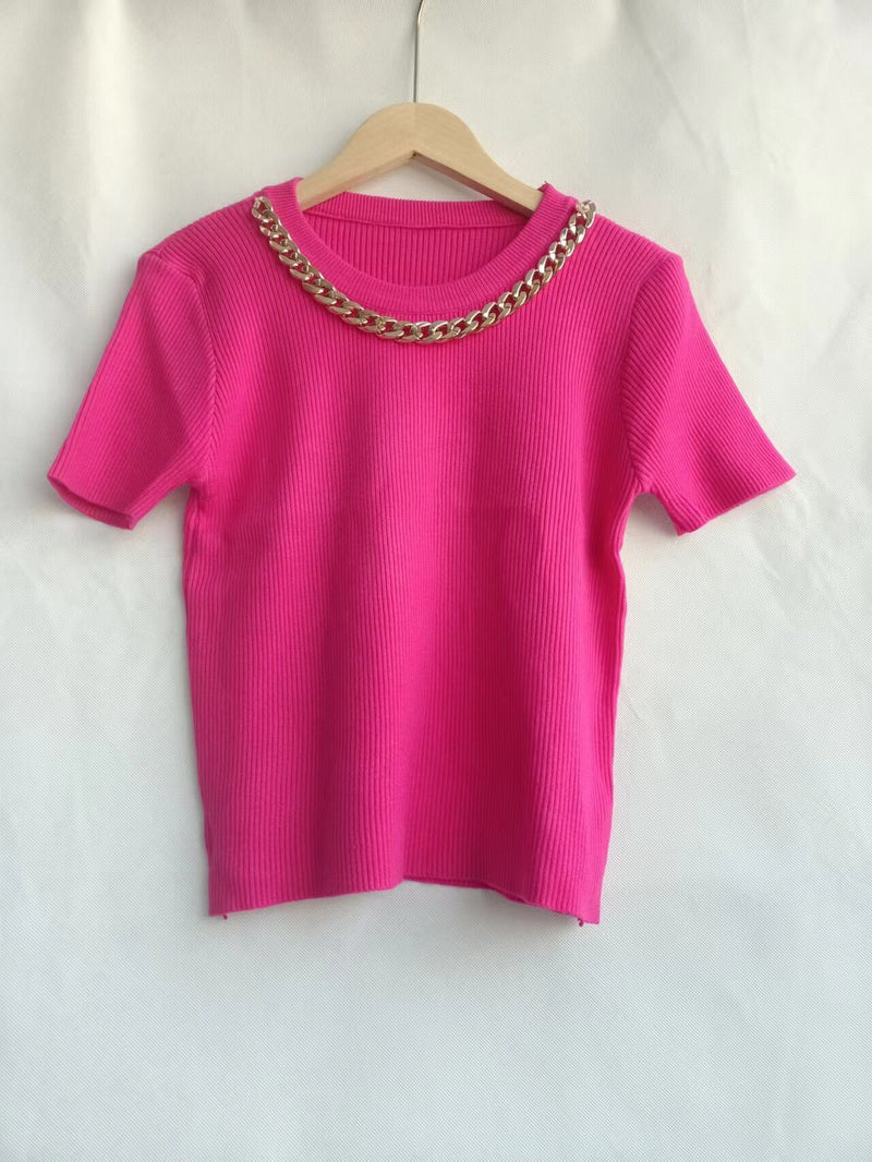 Summer French Style Chic Chain Neck Tees