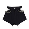 New High Waist Hollow Out Black Denim Shorts