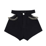 New High Waist Hollow Out Black Denim Shorts