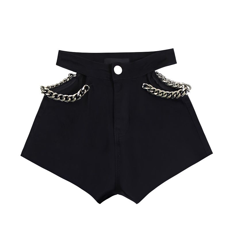 New High Waist Hollow Out Black Denim Shorts