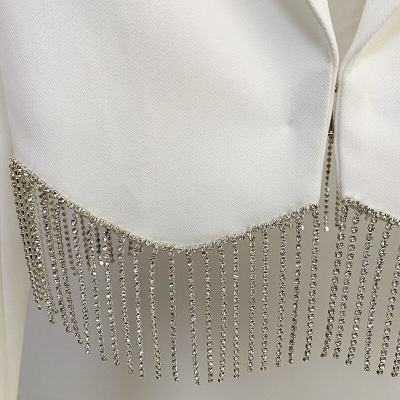 Long Sleeve Diamond Tassel Short Jacket Mini Skirt