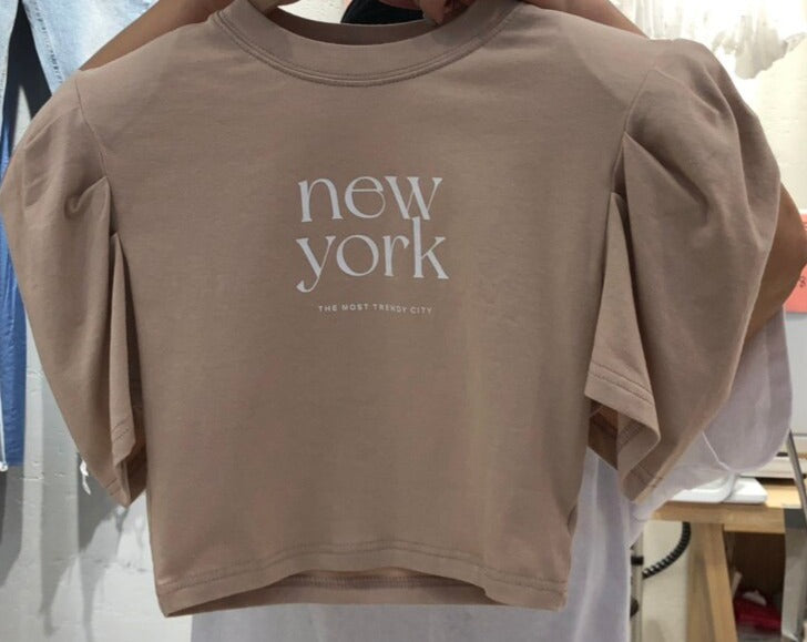 Neploe Korean 2023 Summer O-Neck Short Tops Letter Print Shoulder Pad Puff Sleeve T-Shirt Femme Chic Simple Casual Sweet Tees