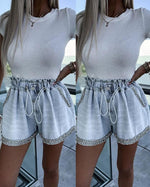 Summer Rhinestone Denim High Waist Shorts