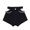 New High Waist Hollow Out Black Denim Shorts