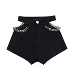 New High Waist Hollow Out Black Denim Shorts