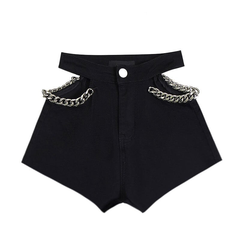 New High Waist Hollow Out Black Denim Shorts