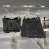 PREPOMP Sleeveless Strapless Rhinestone Diamonds Padded Chest Tank Top Vest Short Bodycon Skirt Belt Two Piece Set Outfits GH708
