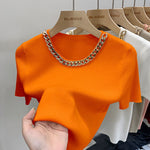 Summer French Style Chic Chain Neck Tees