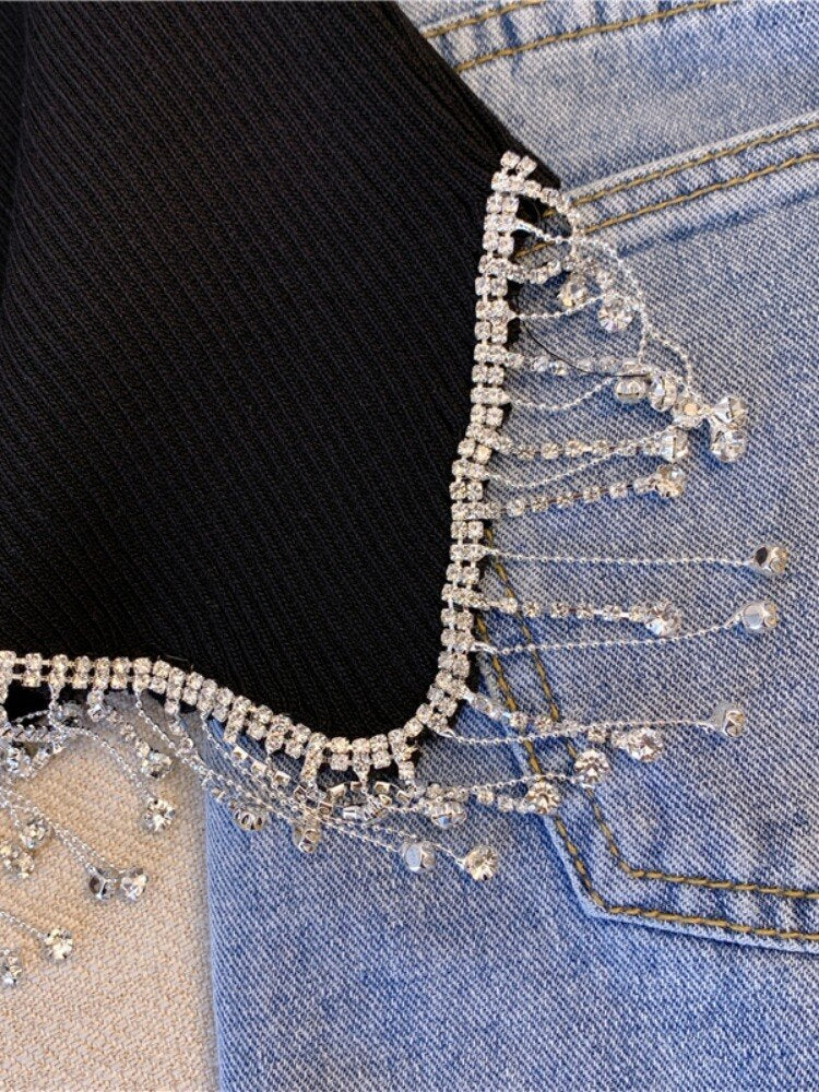 Sexy Sleeveless Diamond Tops