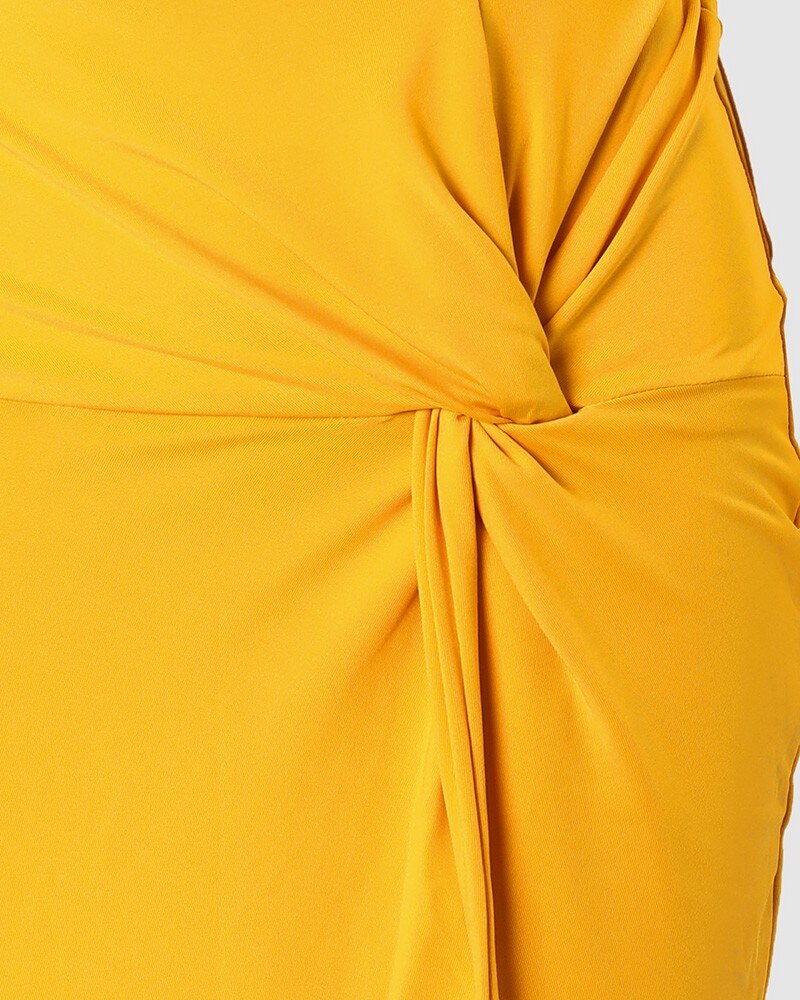 Women Solid Color 2pcs Clothes Suit Sexy One Shoulder Crop Top &amp; Twisted High Slit Skirt Set