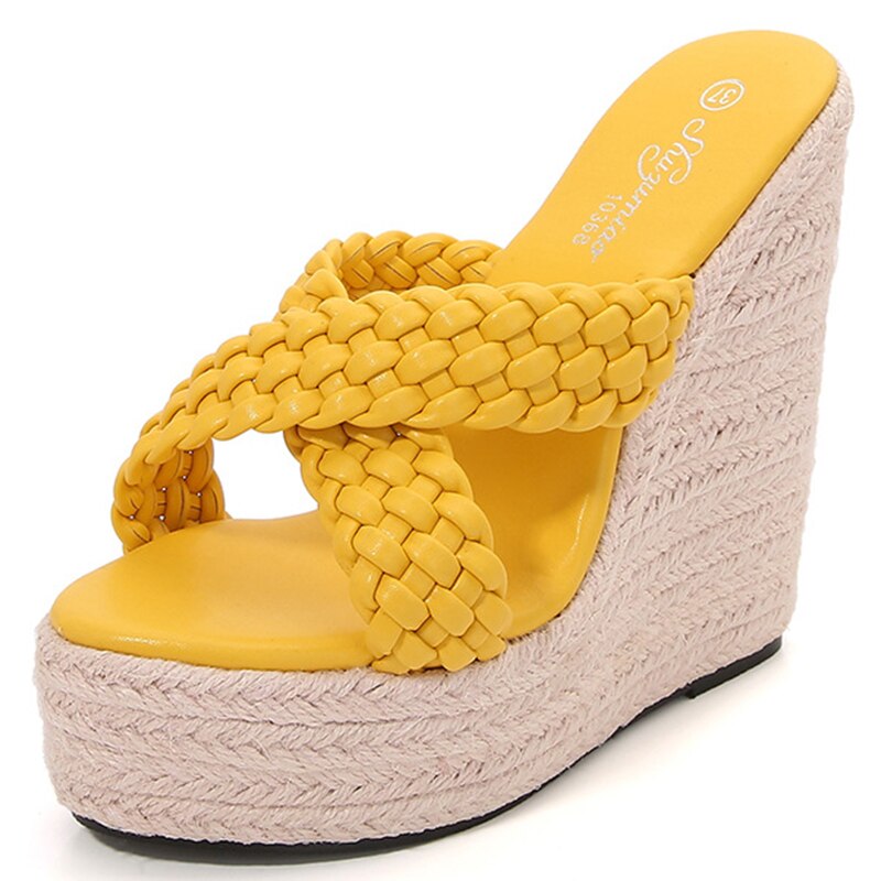 Women&#39;s Large 34-43 Wedge Heel Slippers Design Fashion Daily 15CM Textile Slippers