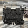 PREPOMP Sleeveless Strapless Rhinestone Diamonds Padded Chest Tank Top Vest Short Bodycon Skirt Belt Two Piece Set Outfits GH708