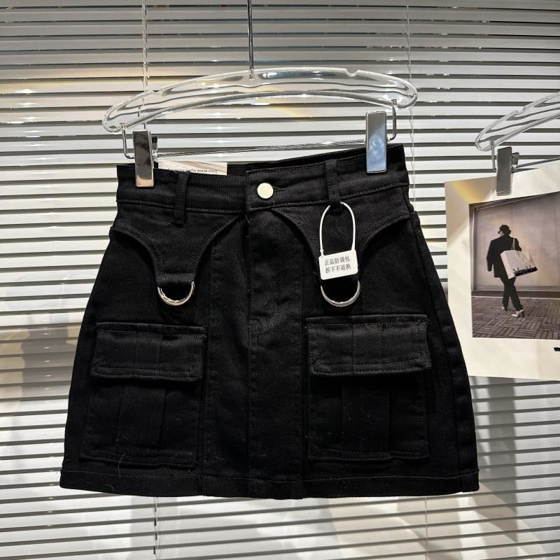 PREPOMP 2023 Spring New Arrival High Waist Double Pockets Slim Bodycon Short Denim Skirt Women GH191