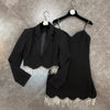 High Quality Autumn 2023 Women&#39;S Diamond Tassel 2 Two-Piece Set Sexy Short Coat + Spaghetti Strap Dress Elegant Party Set