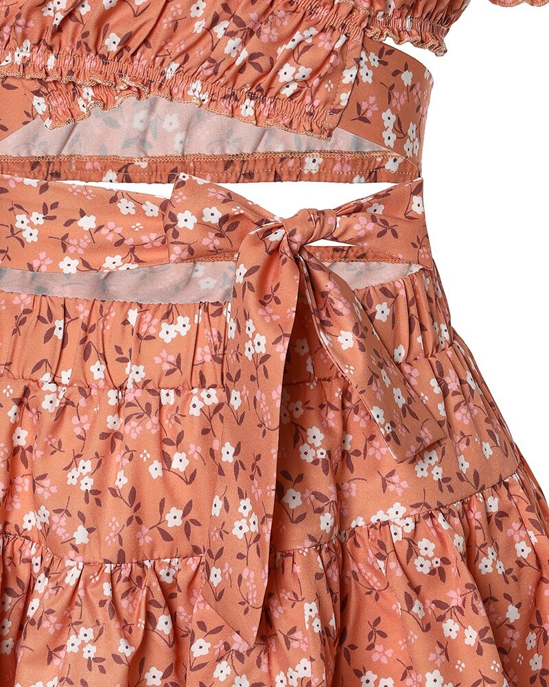 Floral Print Criss Cross Crop Top & Skorts Set