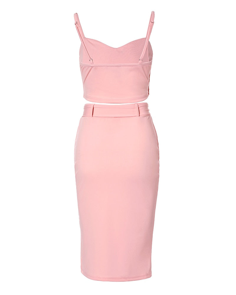 Button Decor Top & Split Skirt Set