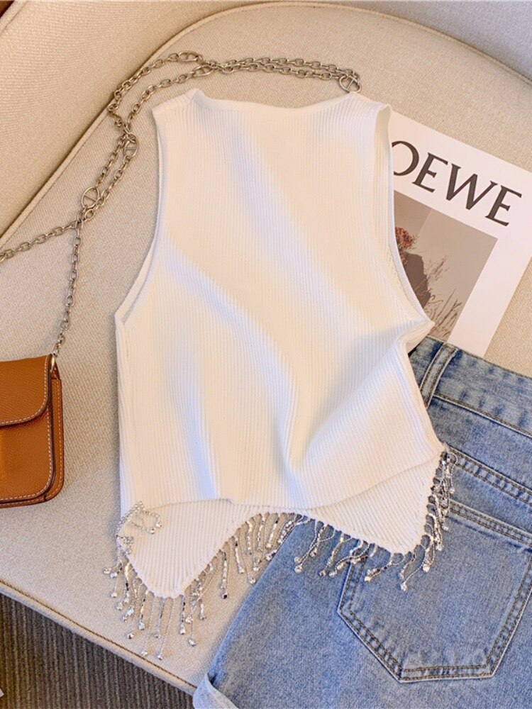 Sexy Sleeveless Diamond Tops