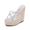 Women&#39;s Sexy Slippers Fashion High Heels 15CM Slippers Slope Heels Rhinestones wedges plus size