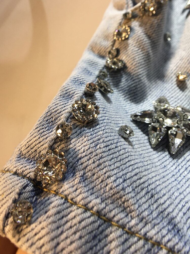 Denim Shorts New High Waist Diamonds Pentagram