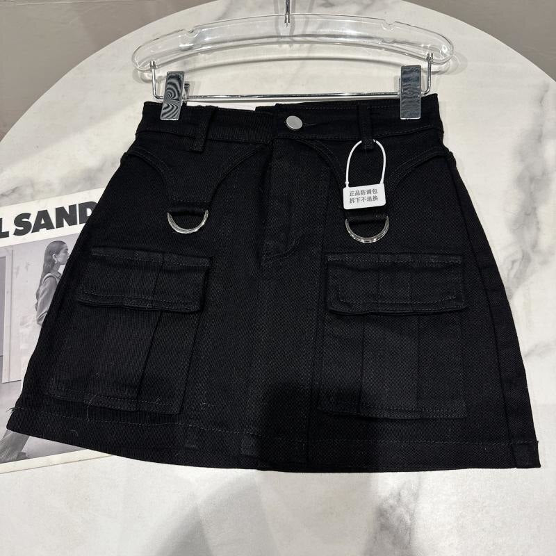 PREPOMP 2023 Spring New Arrival High Waist Double Pockets Slim Bodycon Short Denim Skirt Women GH191