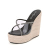Women&#39;s Sexy Slippers Fashion High Heels 15CM Slippers Slope Heels Rhinestones wedges plus size