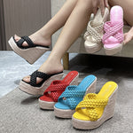 Women&#39;s Large 34-43 Wedge Heel Slippers Design Fashion Daily 15CM Textile Slippers