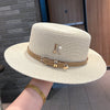 2023 New Metal R Letter Buckle Straw Hat Leisure Summer Sunscreen Hat Women&#39;s Fashionable Beach Hat Vintage Hat Church Hats