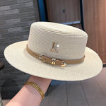 2023 New Metal R Letter Buckle Straw Hat Leisure Summer Sunscreen Hat Women&#39;s Fashionable Beach Hat Vintage Hat Church Hats