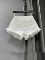White High Waist Denim Shorts Women'S Tassel Raw Edge Loose Wide-Leg Hot Pants 2022 Summer Fashion Korean Women'S Clothing
