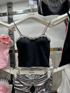 Summer Basic Crop Top Women Patched Fake Diamonds Padded Soft Velour Tanks Sleeveless Tee Top Camisole With Bra