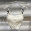 PREPOMP 2022 Summer New Arrival Sleeveless Metal Chain Strap Chest Padded Slim Tank Top Vest Women Crop Tops GE491