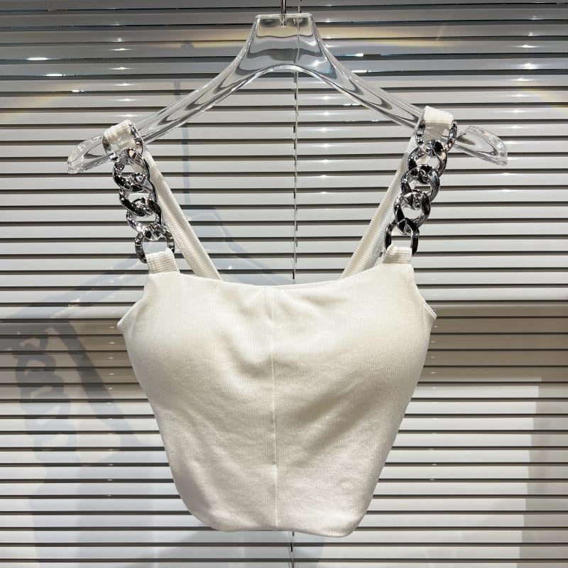 PREPOMP 2022 Summer New Arrival Sleeveless Metal Chain Strap Chest Padded Slim Tank Top Vest Women Crop Tops GE491