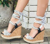 icclek Summer Solid White Platform Wedges Sandals Women Fashion High Heels Ankle Strap Ladies Open Toe Shoes